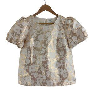 J.Crew Gold Metallic Foral Jacquard Boxy Puff Sleeve Top‎ Size S Lined Blouse